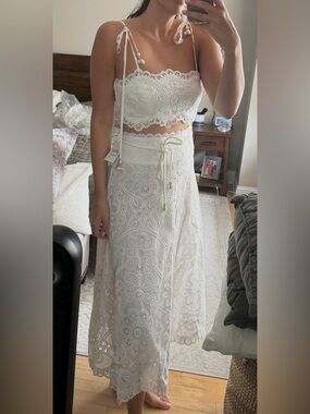 Zimmermann White Embroidered Lace Maxi Skirt